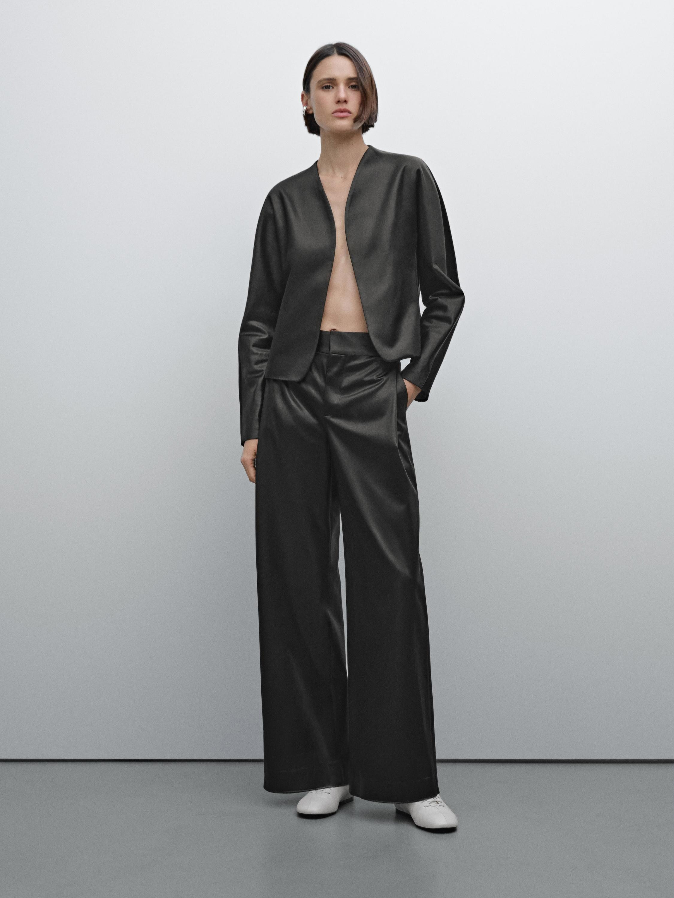 Straight-leg trousers with shiny detail - Studio | Massimo Dutti US