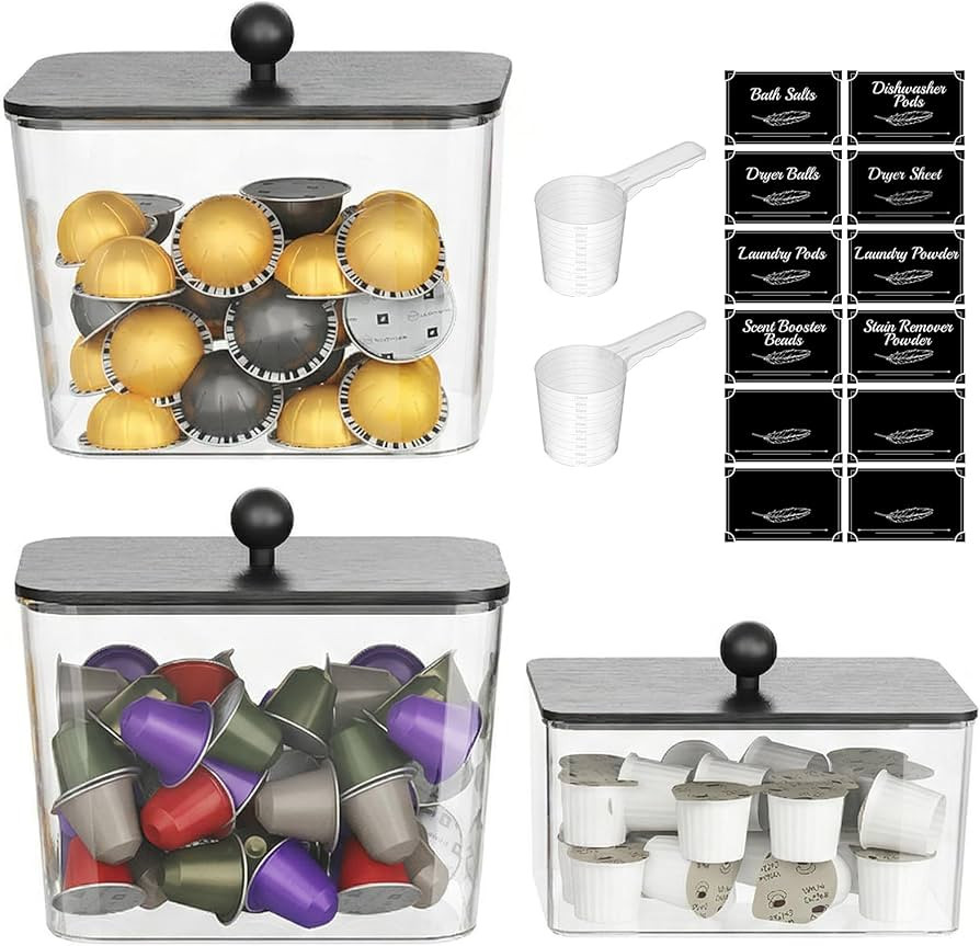 Lifewit 3 Pcs Laundry Pods Container with Bamboo Lid, Dryer Sheet Holder, Laundry Room Organizati... | Amazon (US)