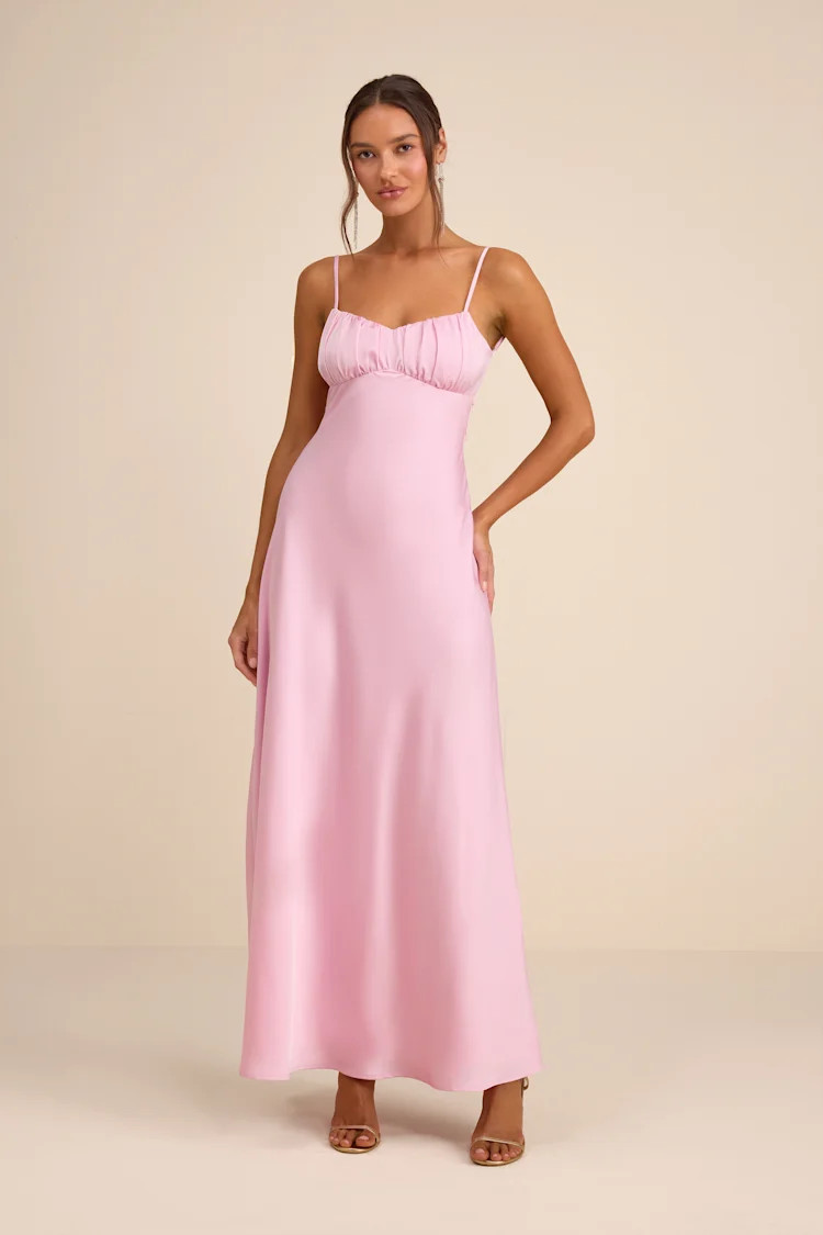 Irena Light Pink Satin Backless Maxi Dress | Lulus