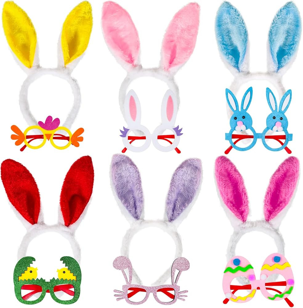 MGparty 12PCS Easter Headbands and Glasses Frame Set Easter Bunny Ears Rabbit Chick Eggs Party Fa... | Amazon (US)