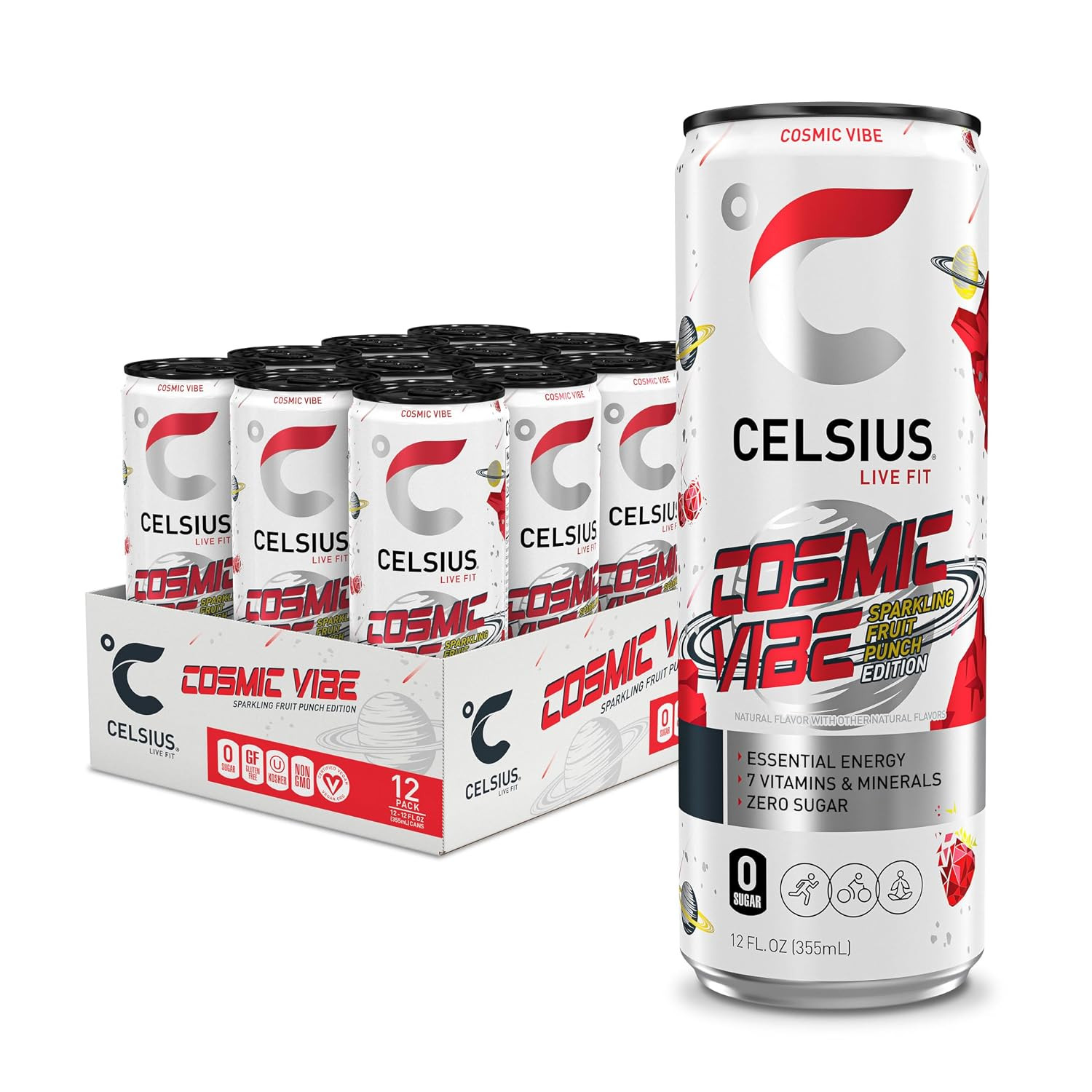 CELSIUS COSMIC VIBE Sparkling Fruit Punch, Sugar Free Energy Drink, 12 Fl Oz (Pack of 12) | Amazon (US)