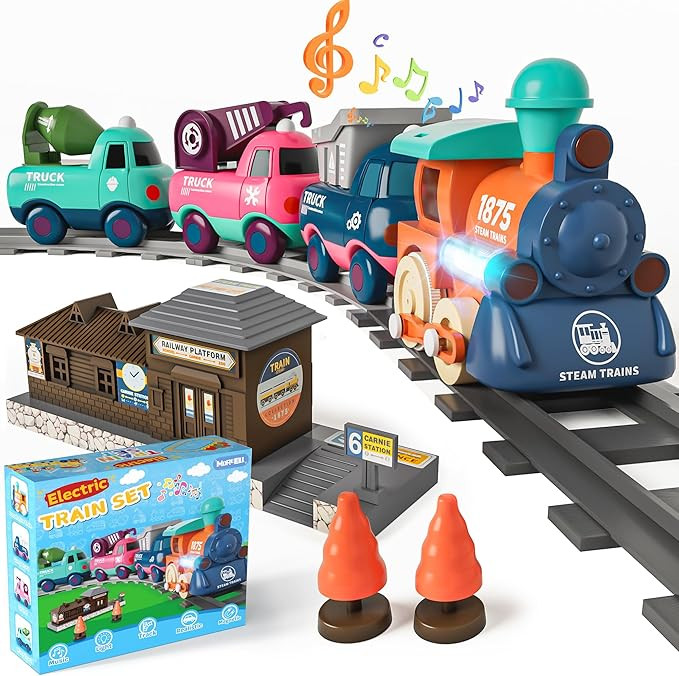 Amazon.com: MORECOLL Electric Train Set for Toddlers & Kids w/Music, Lights & Tracks - First Choo... | Amazon (US)