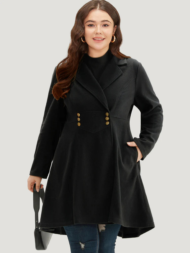 Solid Lapel Collar Double Breasted Coat | Bloomchic
