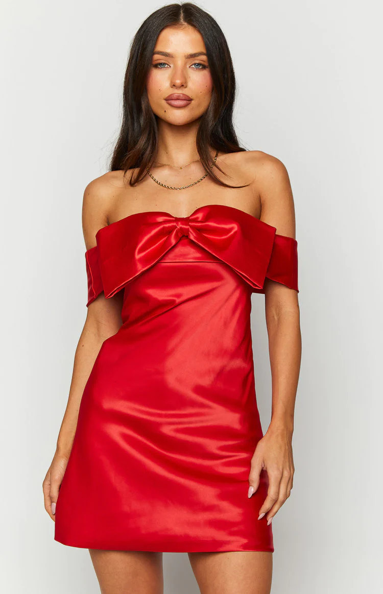 Lyla Red Off Shoulder Mini Dress | Beginning Boutique (US)