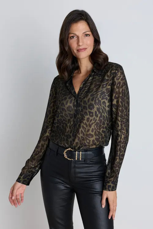 The Noli Shop Ana Chiffon Blouse in Leopard Foil at Nordstrom, Size Small | Nordstrom