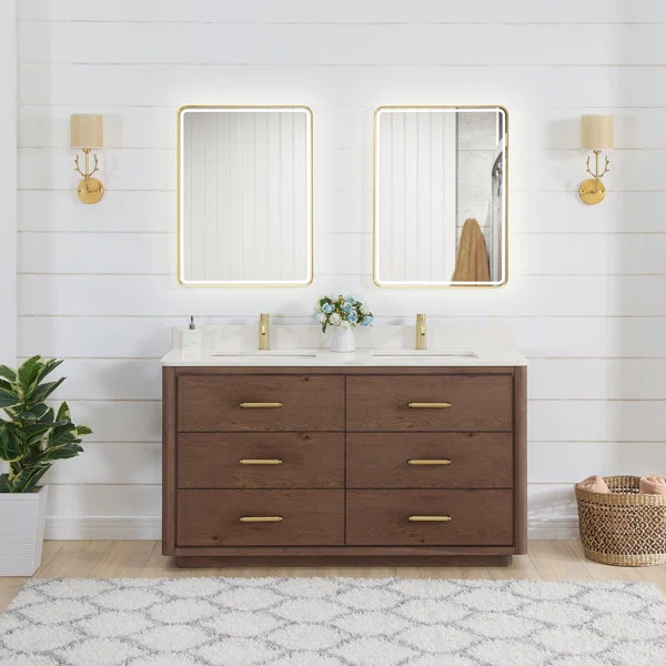 Porto 60'' Free Standing Double Bathroom Vanity with Quartz Top | Wayfair North America