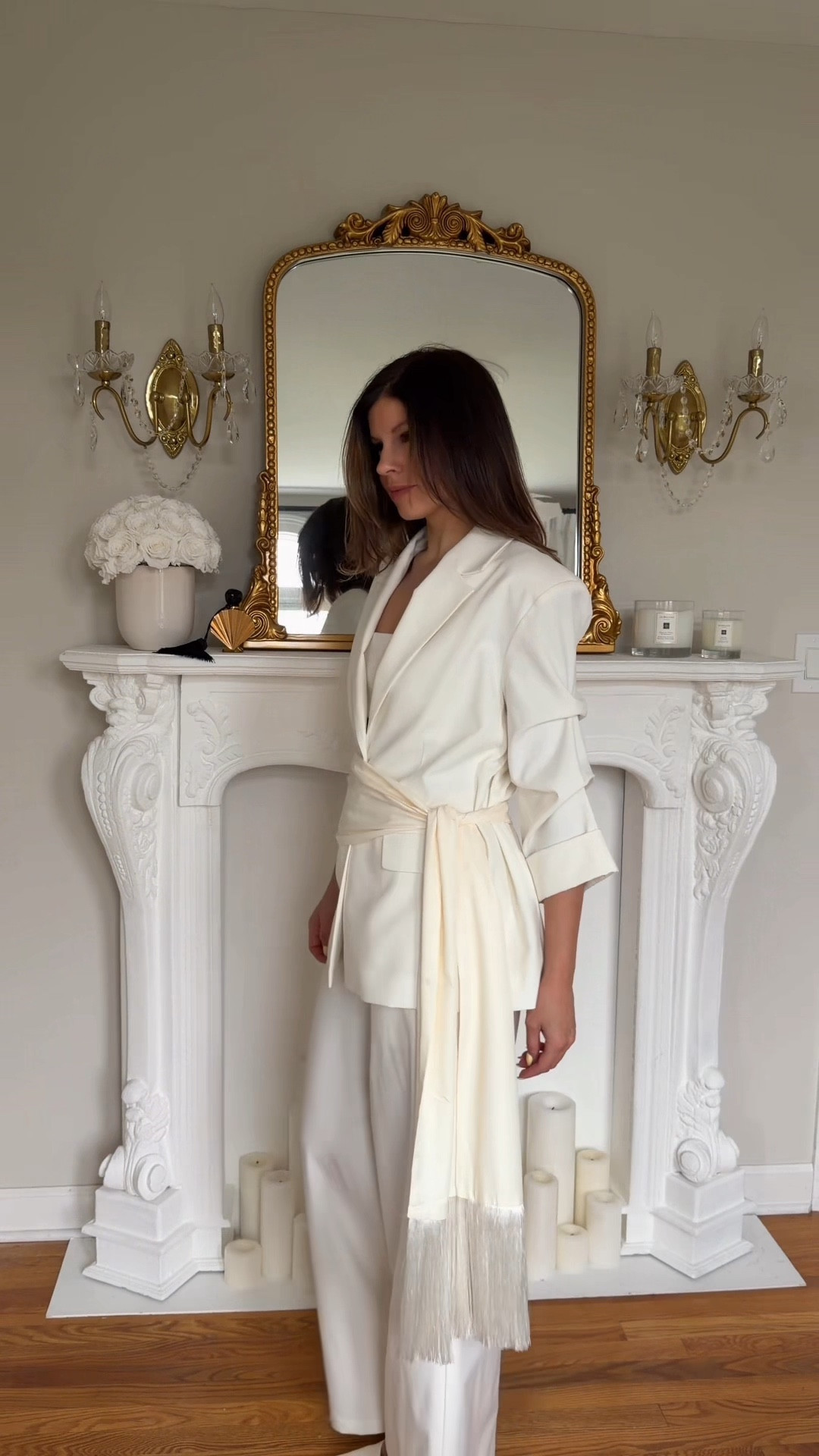 ￼ I love this Fringe scarf from H&M. I really wanted the one from Zara one but it was a lot more money so I went with this option. This one looks very high-quality and really makes an outfit pop. My white suit is old, so I linked a similar blazer and pants below. Work, trendy, spring, summer, classy, sheet, Parisian style. ￼

#LTKootd #LTKWorkwear