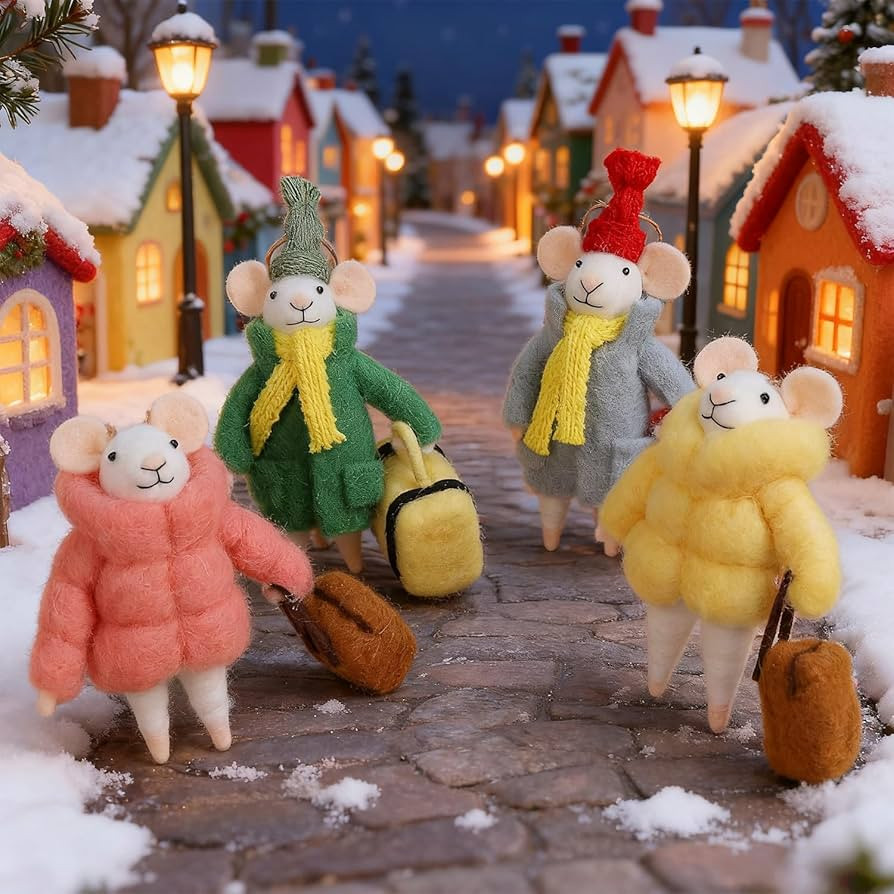 Set of 4 Christmas Felt Mouse Ornaments, 5" Mini Fashionable Mice with Luggage for Christmas Tree... | Amazon (US)