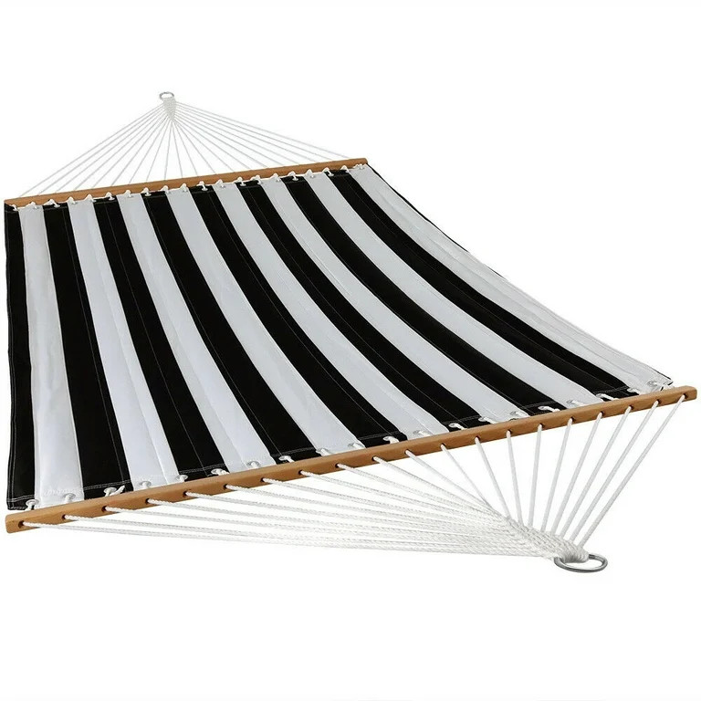 Sunnydaze 2-Person Quilted Spreader Bar Hammock & Pillow - Black & White Stripe | Walmart (US)