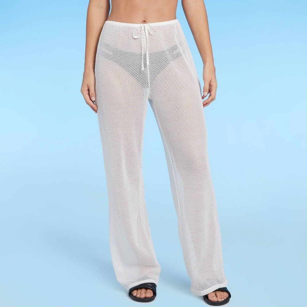 Women's Crochet Lurex Cover Up Pants - Shade & Shore White S | Target