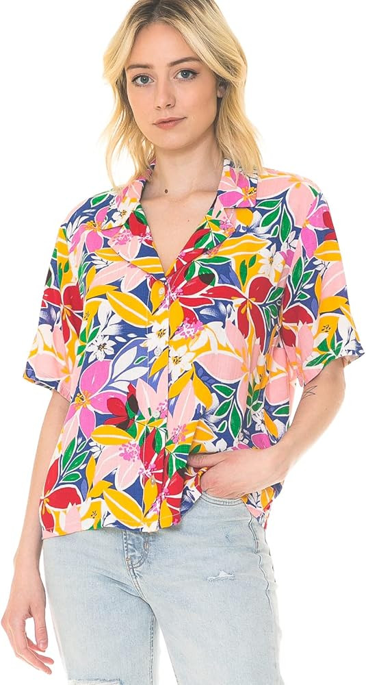 Cali1850 Women's Oceanside Linen Shirts – Casual Printed Button Down Top Collared Blouse | Amazon (US)