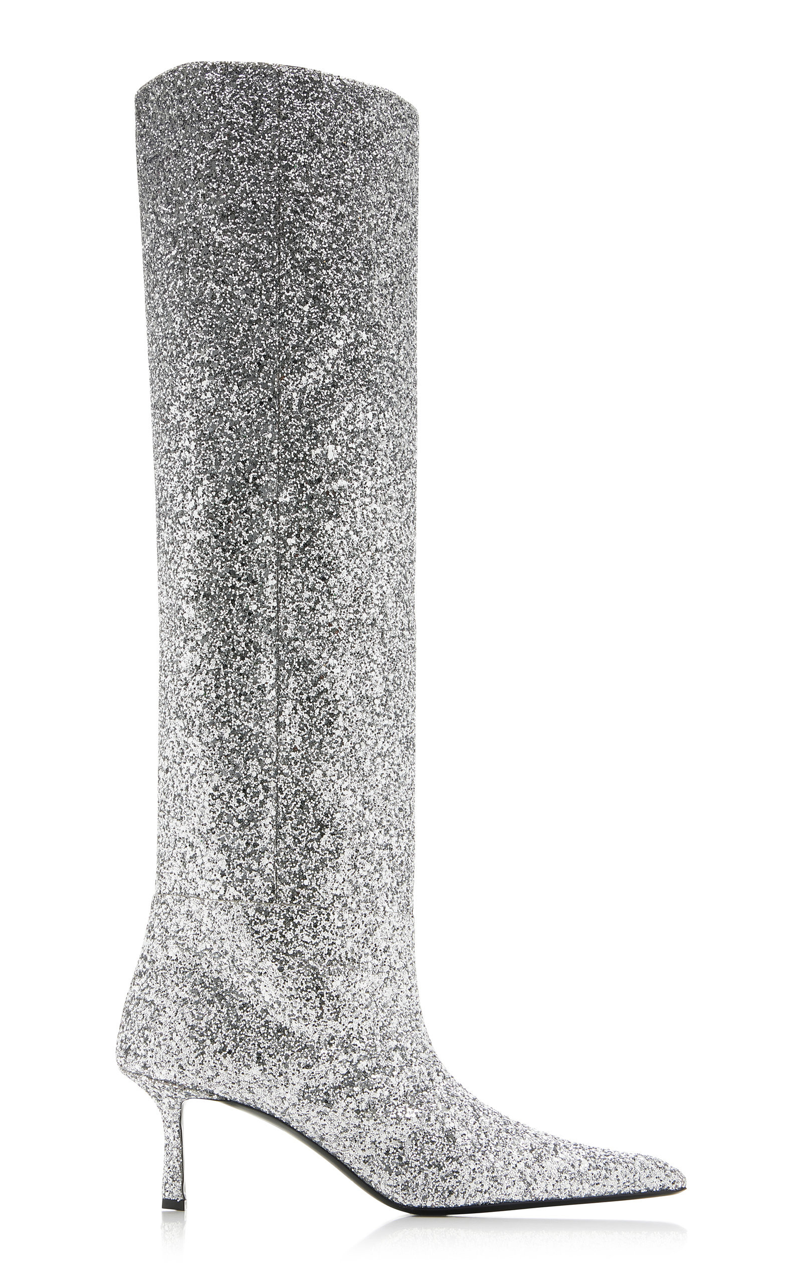 Alexander Wang - Women's Viola Glittered Leather Knee Boots - Silver - IT 38.5 - Moda Operandi | Moda Operandi (Global)