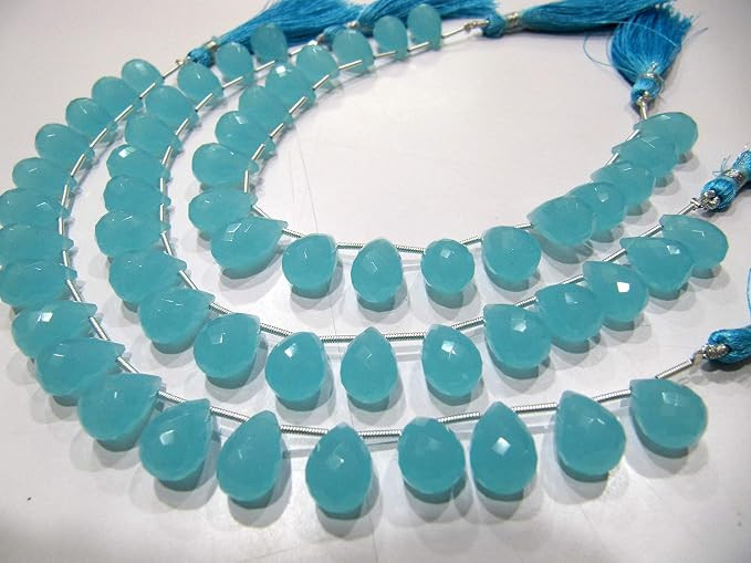 Aqua Chalcedony 10x14mm Tear Drop Shape Hydro Quartz Gemstone Briolette Beads Strand 8 Inches | Amazon (US)