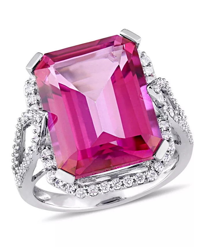 Pink Topaz (14 1/2 ct. t.w.) and Diamond (1/2 ct. t.w.) Ring in 14k White Gold | Macys (US)