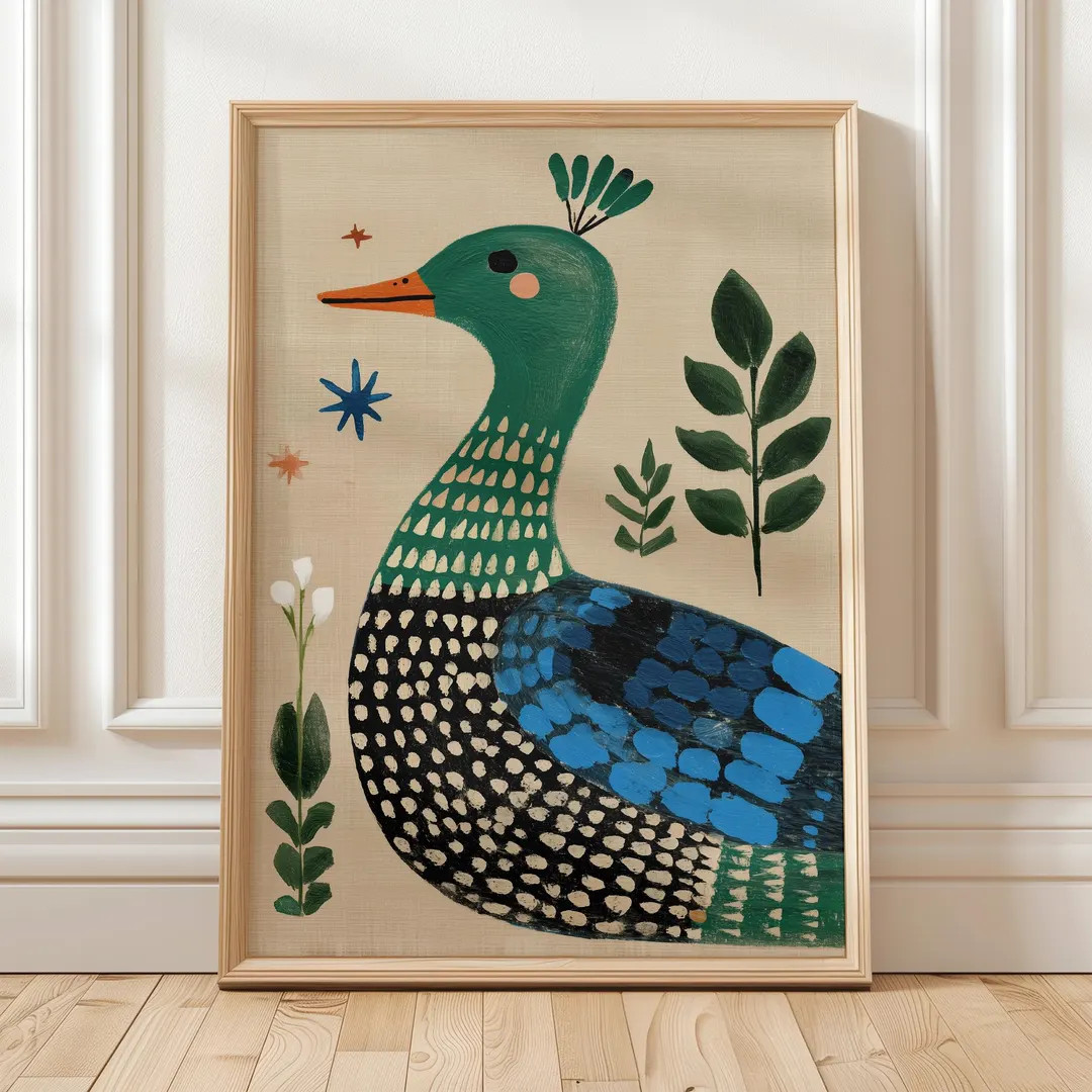 Whimsical Duck Wall Art Colorful Folk Bird Illustration Printable Nursery Decor Boho Animal Artwo... | Etsy (US)