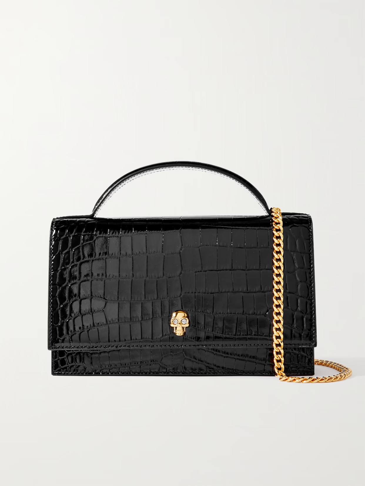 MCQUEEN - Skull Medium Croc-effect Leather Shoulder Bag - Black | NET-A-PORTER (US)