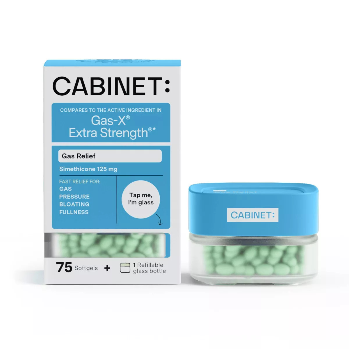 Cabinet Health Gas Relief Extra Strength Refillable Glass Bottle - 75ct | Target
