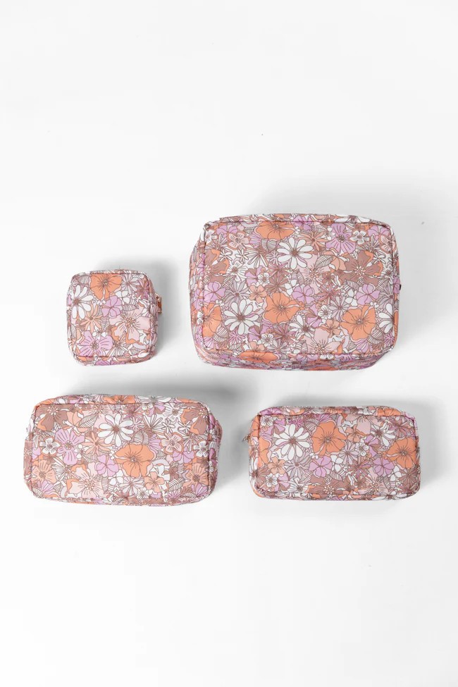 Retro Floral Travel Pouch Set | Pink Lily