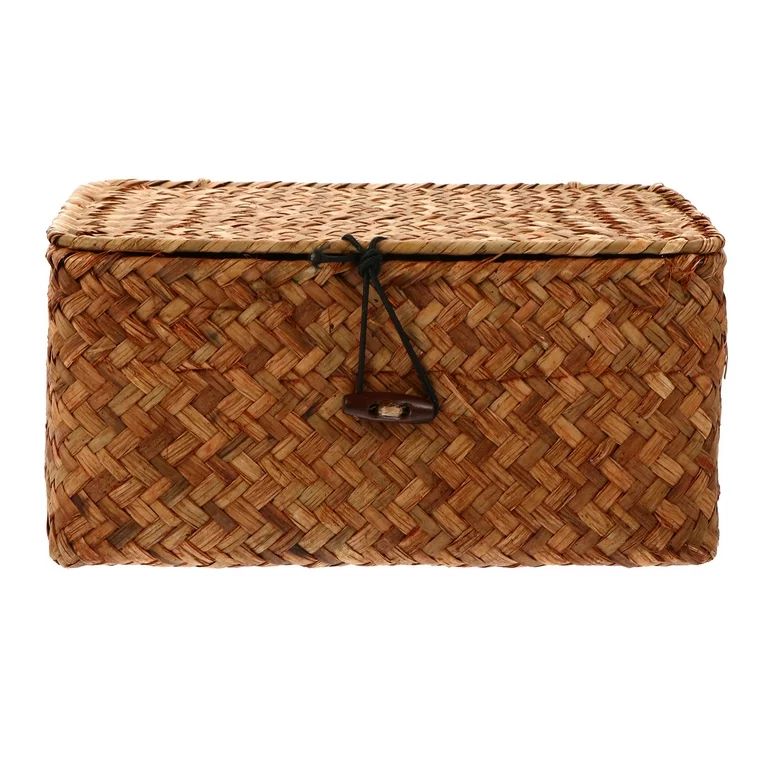 Hemoton 1Pc Seaweed Storage Box Seagrass Storage Case Handmade Woven Basket with Lid | Walmart (US)