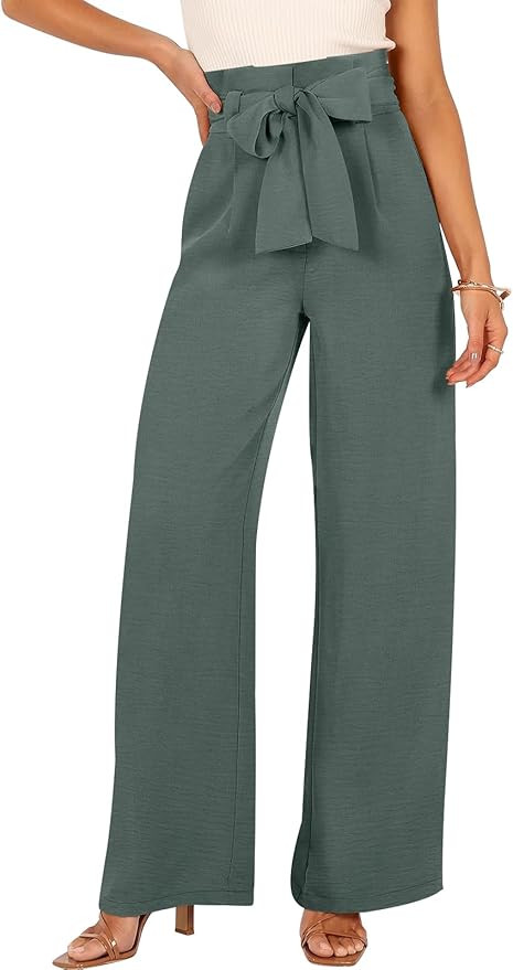 ANRABESS Womens Wide Leg Palazzo Pants Belted High Waisted Business Casual Flowy Long Trousers wi... | Amazon (US)