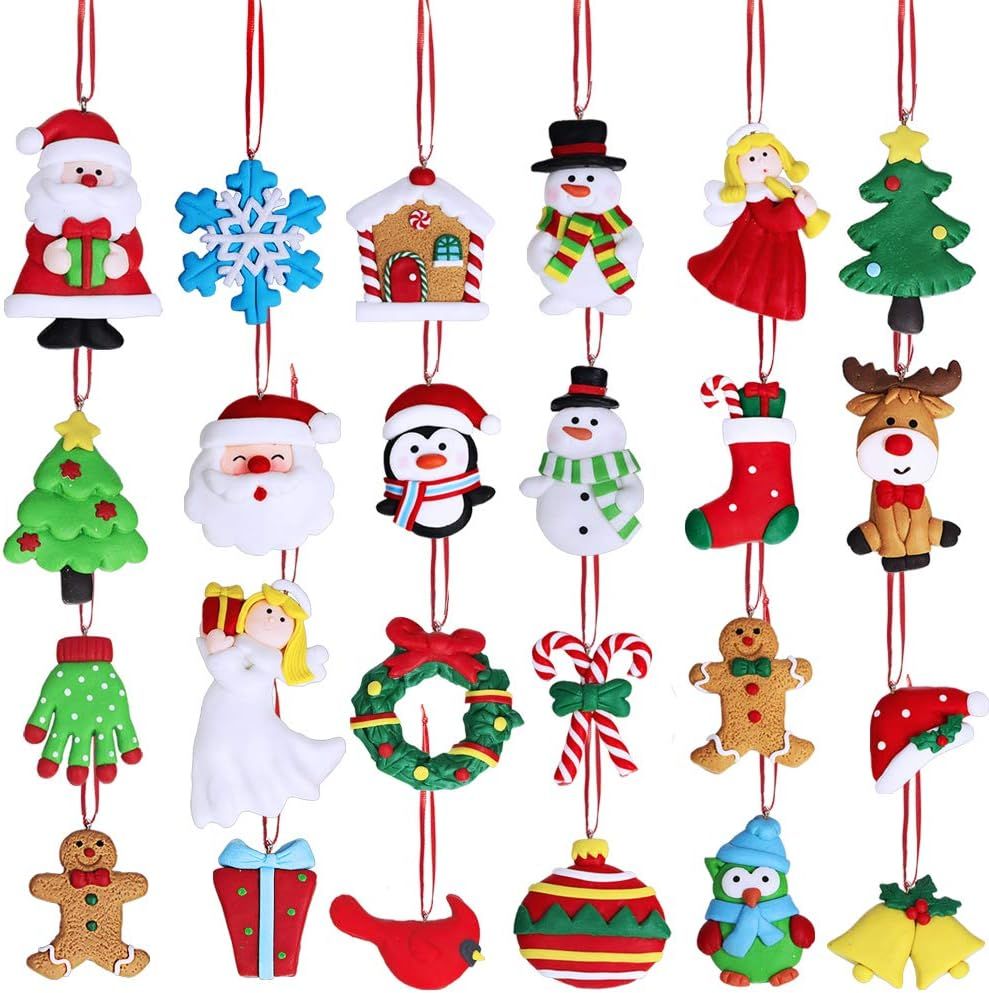 Winlyn Christmas Countdown Advent Calendar Ornaments 24 Set Clay Figurine Ornaments Snowman Santa... | Amazon (US)