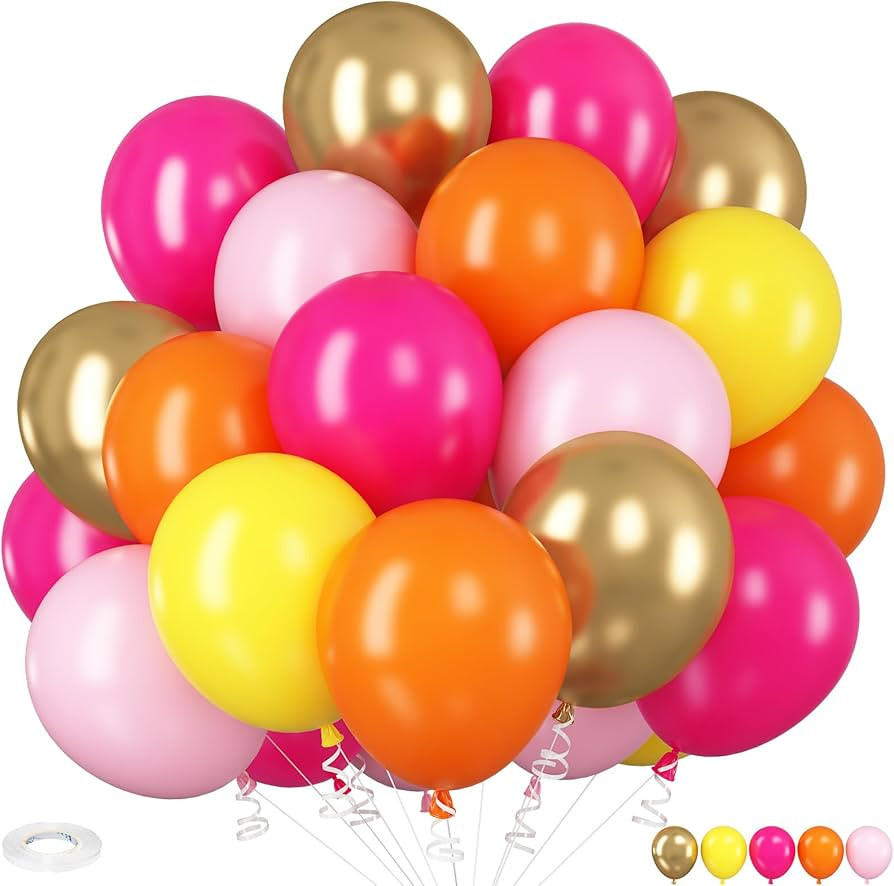 HILAVO Pink Orange Yellow Balloons, 12 Inch Pink Orange Yellow and Gold Balloons for Birthday Gra... | Amazon (US)