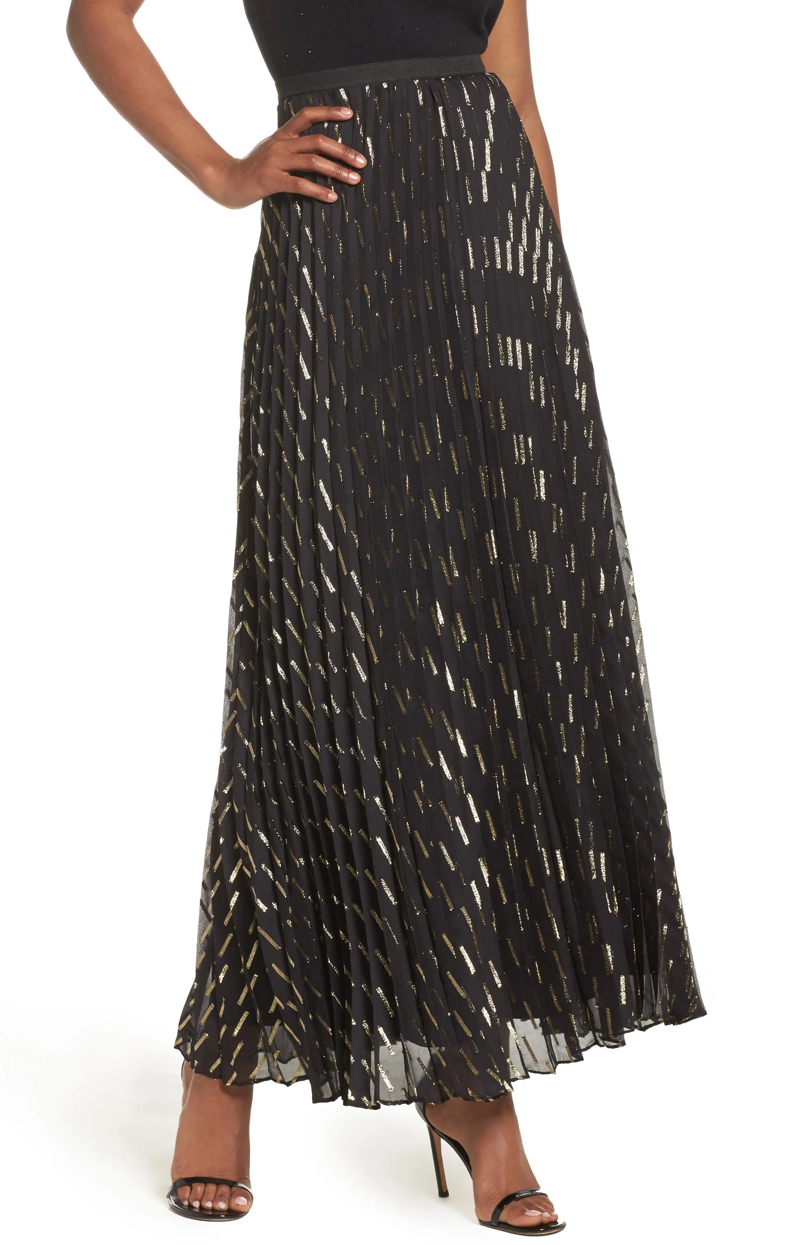 Metallic Detail Pleated Chiffon Maxi Skirt | Nordstrom