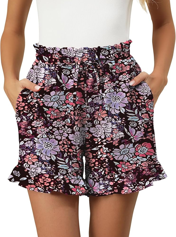 IECCP Women's Shorts 2026 Summer Casual Cute Ruffle Shorts Comfy Elastic Waist Drawstring Pleated... | Amazon (US)