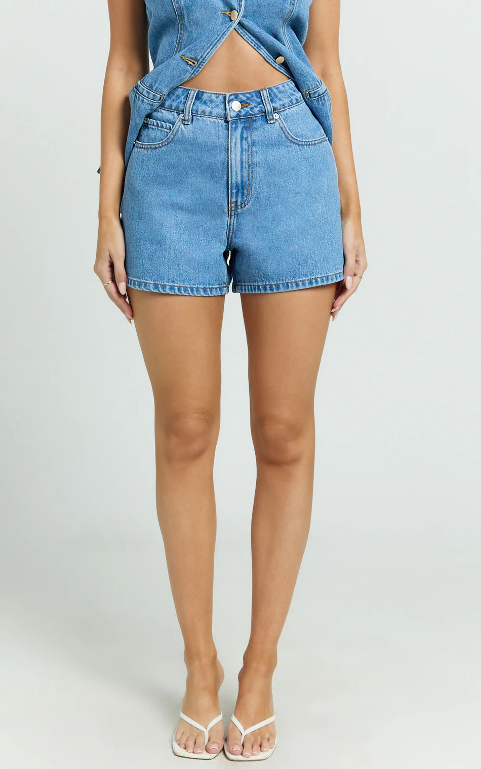 Erin Shorts - High Rise Denim Shorts in Mid Blue Wash | Showpo (US, UK & Europe)