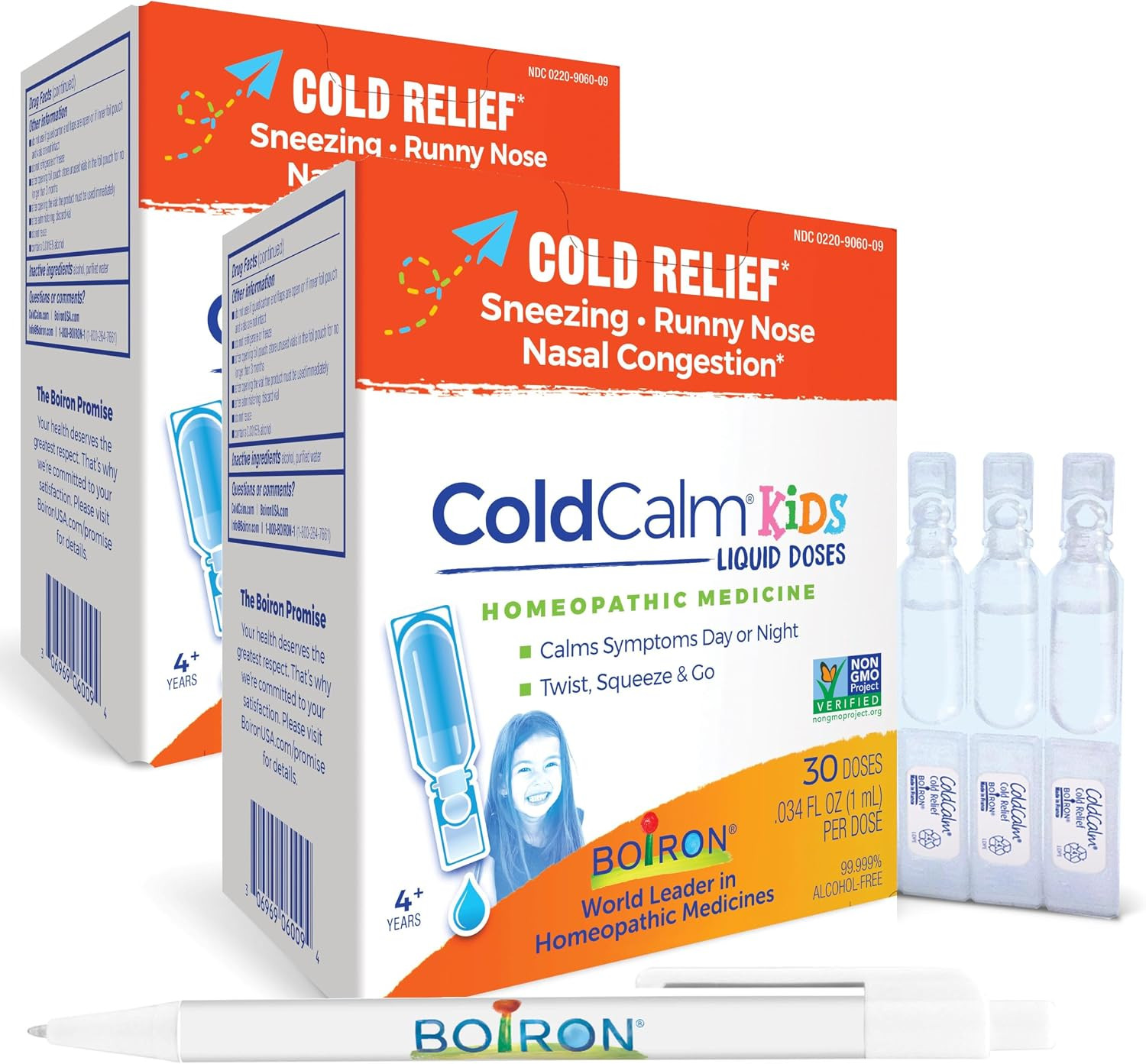 Boiron ColdCalm Kids Single-Use Drops for Relief from Cold Symptoms of Sneezing, Runny Nose, and Nasal Congestion - Sterile and Non-Drowsy Liquid Doses - 30 Count (Pack of 2) Bundle Pen | Amazon (US)