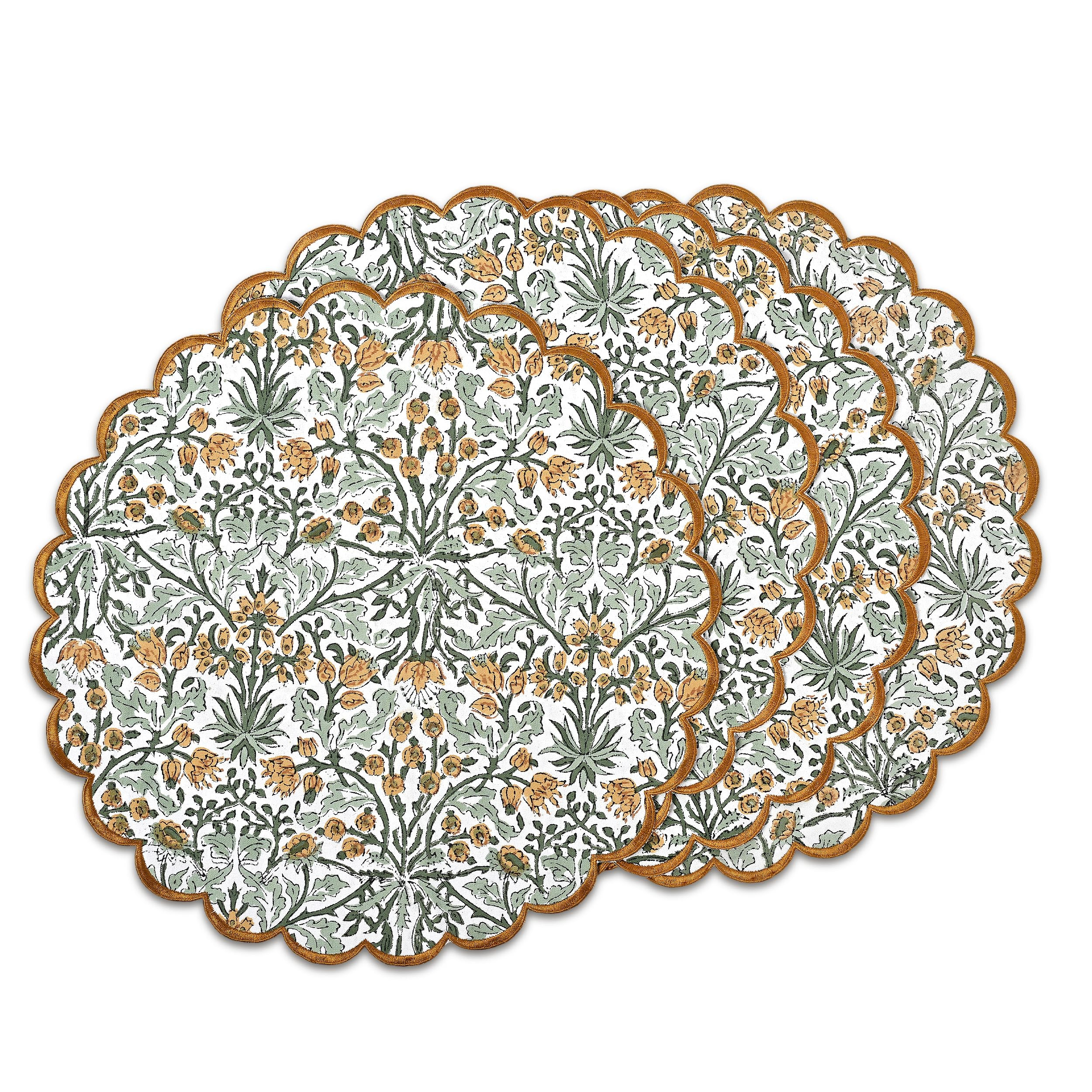 Ridhi Goldenrod Yellow Spring Place Mat Double Layer Floral Cotton Washable Placemats 15" Round E... | Amazon (US)