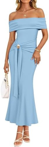 ZESICA Womens Summer Off The Shoulder Bodycon Maxi Dress 2026 Elegant Wedding Guest Formal Cockta... | Amazon (US)