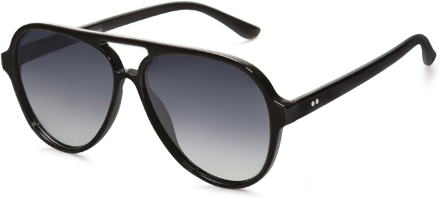 SOJOS Retro Polarized Aviator Sunglasses Womens Mens Classic Double Bridge Sun Glasses SJ2201, Black/Grey | Amazon (US)