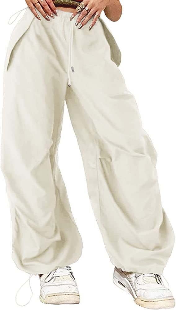 ONIRIKE Womens Parachute Pants Drawstring Elastic Low Waist Sweatpants Loose Baggy Y2K Cargo Pant... | Amazon (US)