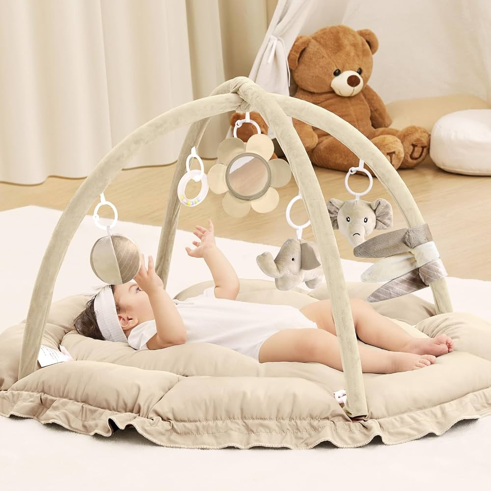 ANGELBLISS 5 in 1 Baby Play Gym Mat, Reversible Tummy Time Mat with 5 Sensory Toys for Stage-Base... | Amazon (US)