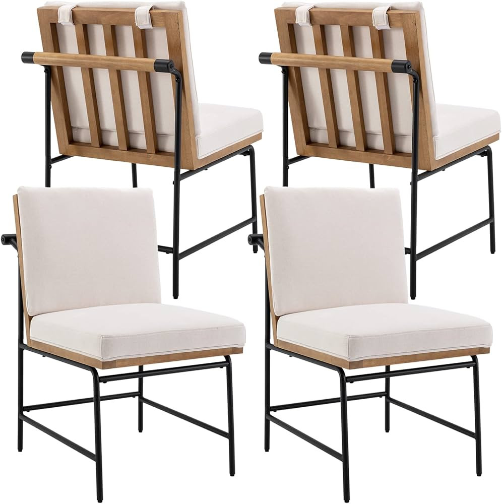 DUOMAY Mid-Century Modern Dining Chairs Set of 4, Linen Upholstered Side Chair with Rear Handle, ... | Amazon (US)