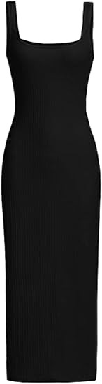 Verdusa Women's Casual Sleeveless Square Neck High Waist Rib Knit Tank Long Dress | Amazon (US)