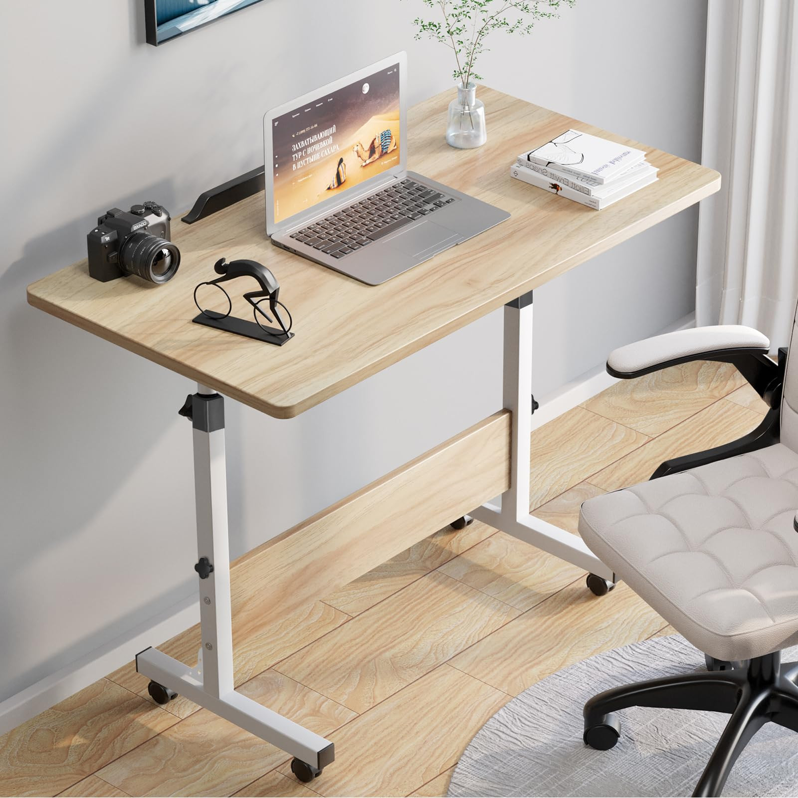 Rolling Desk Adjustable Height,Portable Laptop Desks,Small Standing Desk with Wheels for Home Off... | Amazon (US)