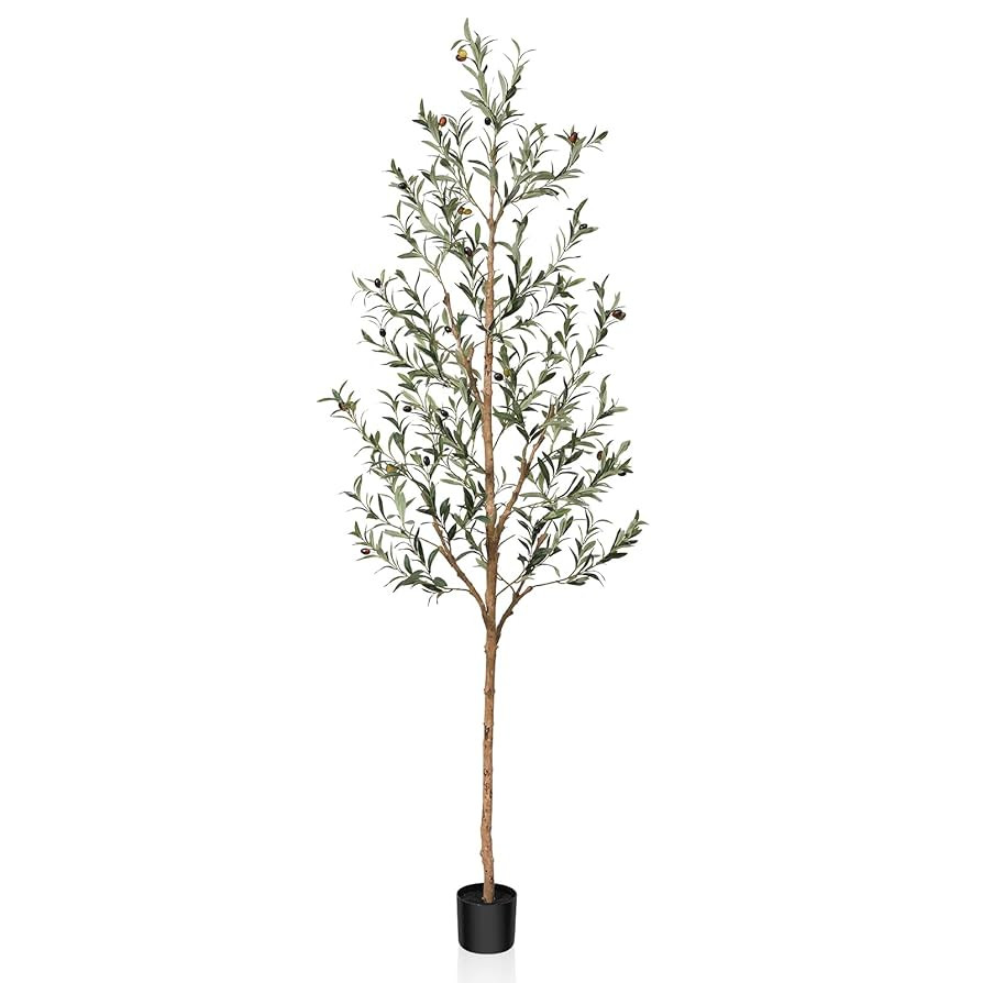 Artificial Olive Tree, 7FT Tall Faux Silk Plant with Natural Wood Trunk and Lifelike Fruits for H... | Amazon (US)