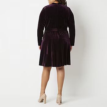 new!Melonie T Plus Long Sleeve Fit + Flare Dress | JCPenney