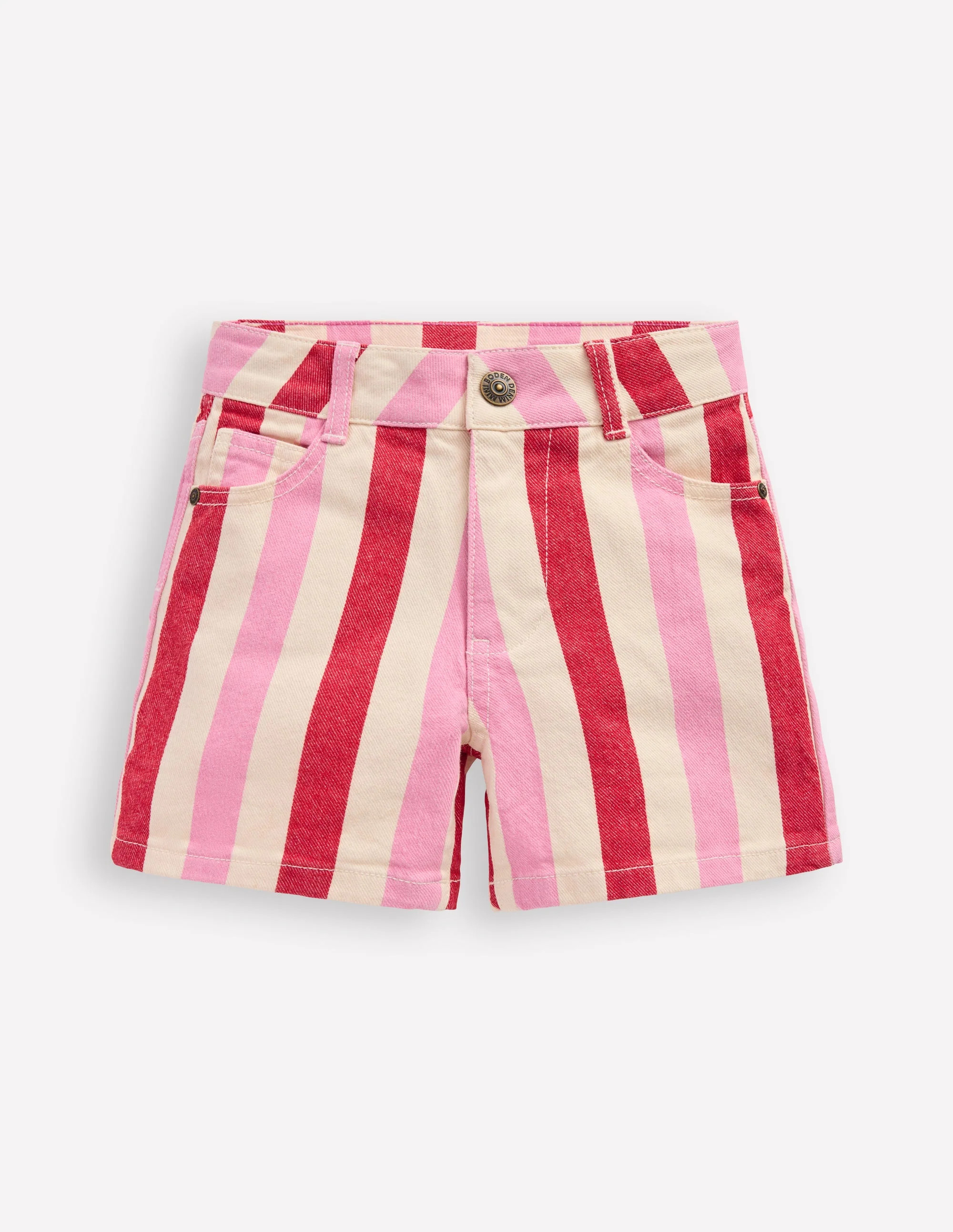 Denim Shorts-Pink and Red Stripe | Boden (US)