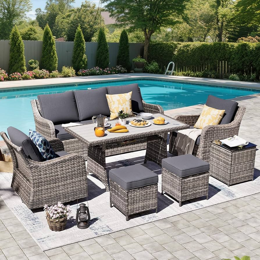 7 Pieces Patio Furniture Set with Swivel Chairs, Wicker Patio Conversation Set, Outdoor Patio Set... | Amazon (US)
