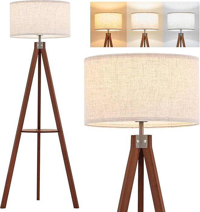 ELYONA Mid Century Floor Lamp with 3 Color Temperatures LED Bulb, Modern Wood Tripod Table Readin... | Amazon (US)