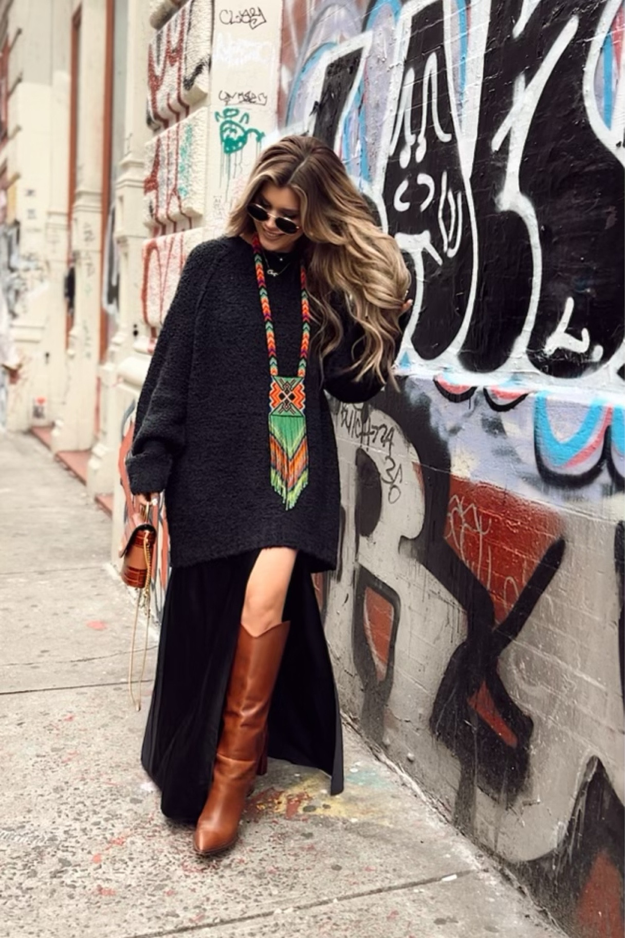 Satin Maxi Skirt- old
Sweater Dress- Free People
Boots- Steve Madden 
Necklace- Farm Rio Yawanawa Maxi Beaded Necklace

#LTKshoecrush #LTKtravel #LTKstyletip