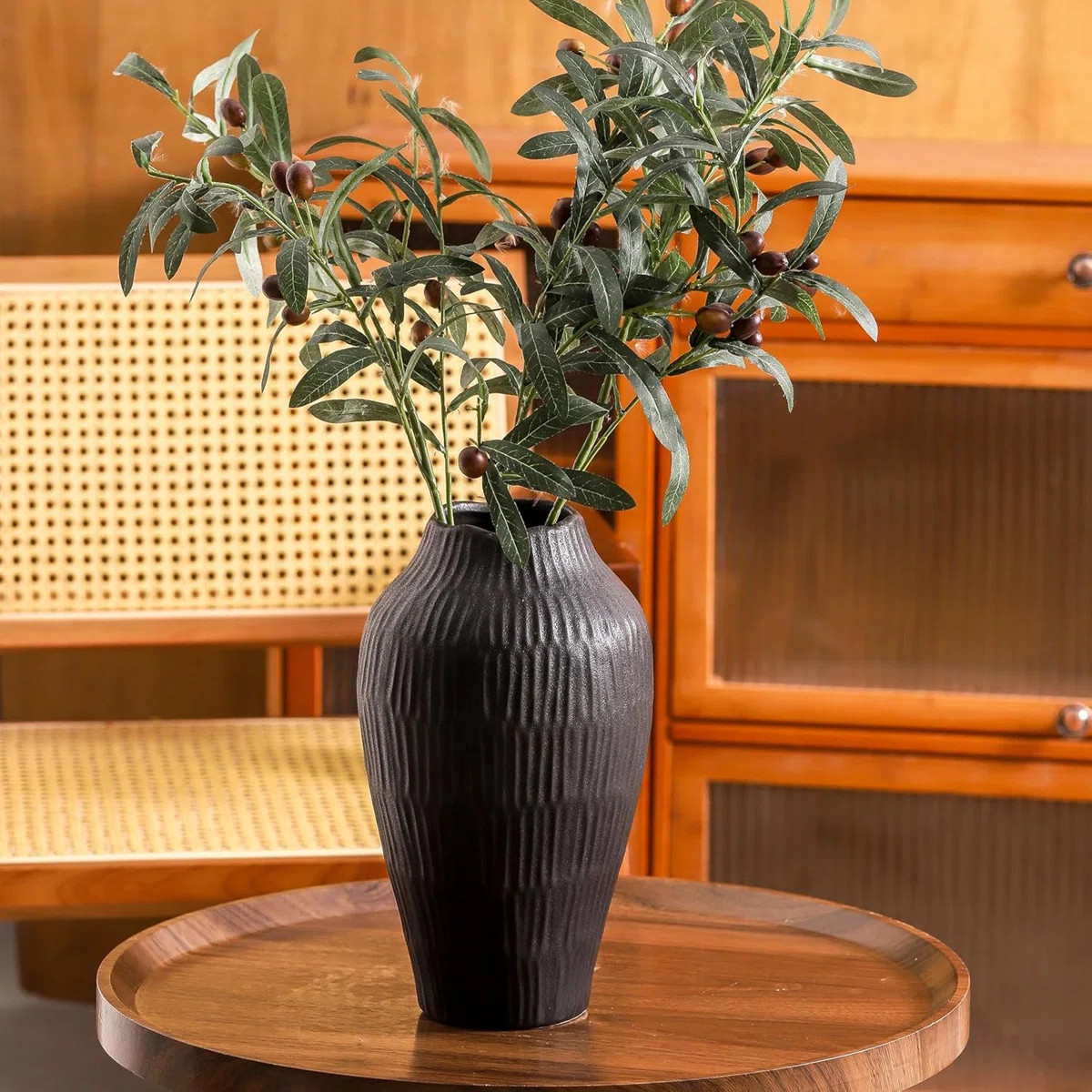 Bungalow Rose Handcrafted Black Ceramic Vase - Modern Minimalist Home Decor For Living Room, Dini... | Wayfair North America