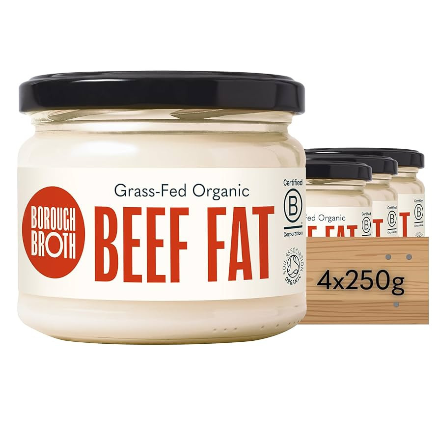 Borough Broth Organic Grass Fed Beef Tallow – 4 x 250g Jar – Organic Tallow – Grass-Fed Alternative to Oil & Butter – Natural Beef Dripping for Roasting & Frying | Amazon (UK)