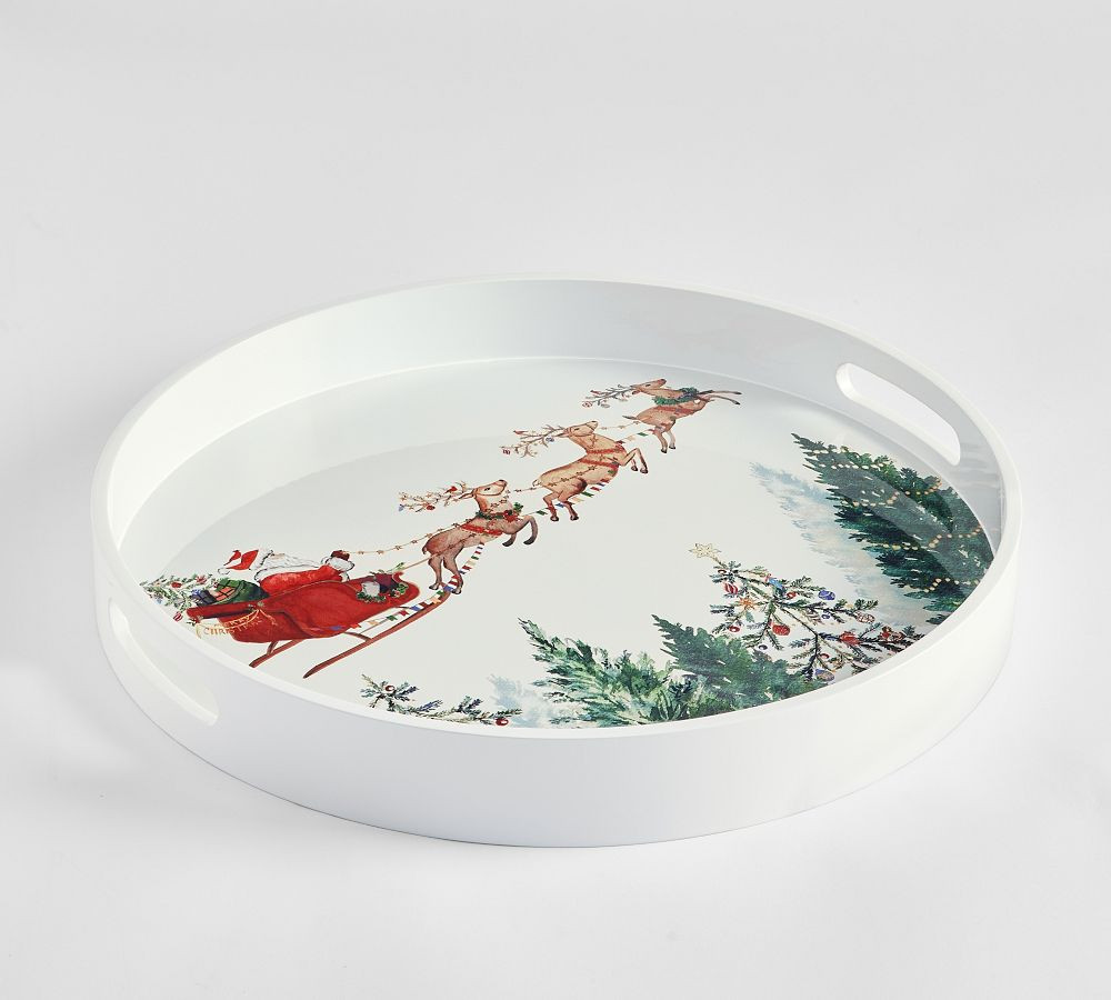 Christmas in the Country Round Lacquer Serving Tray | Pottery Barn (US)