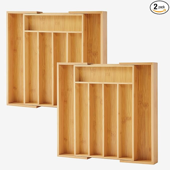 oridom 2-Piece Bamboo Silverware Organizer, Expandable Kitchen Drawer Organizer for Cutlery and U... | Amazon (US)