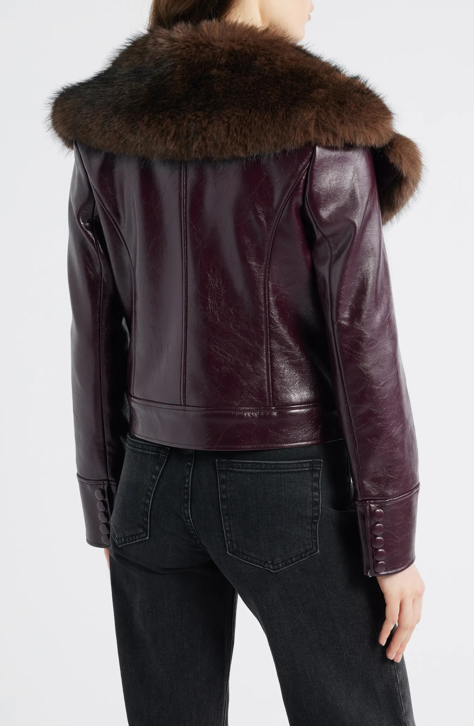 Cleo Faux Fur Collar Faux Leather Crop Jacket | Nordstrom