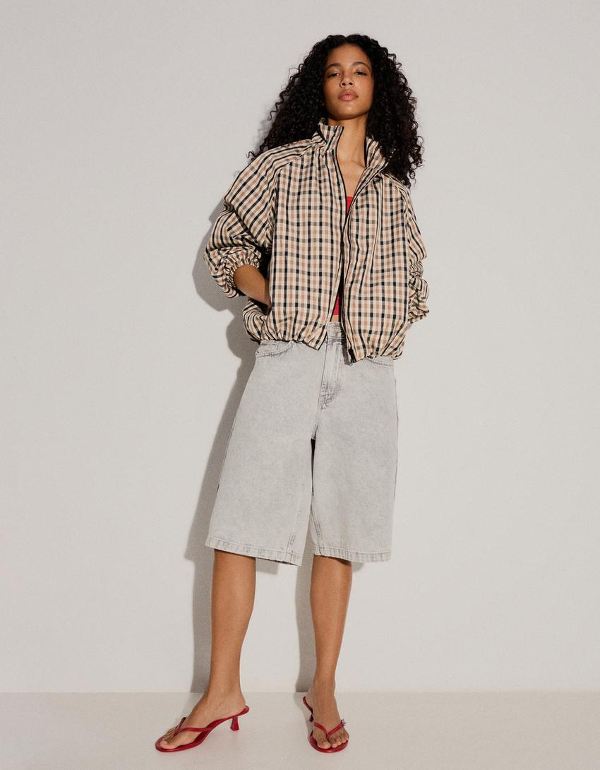 Check nylon jacket - Women | Bershka UK